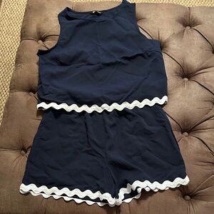 Navy Blue Women's Shorts with White Trim